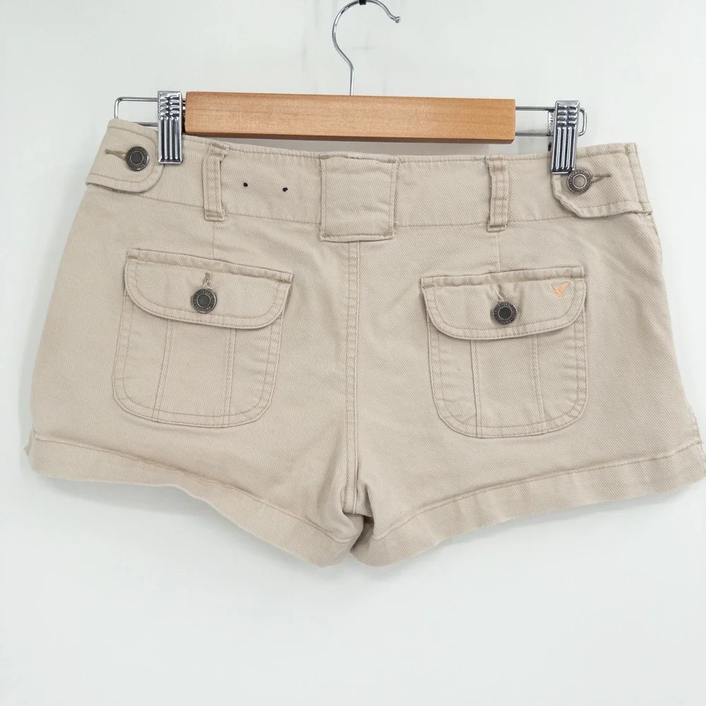 Y2K American Eagle Micro Shorts Womens 2 Tan Khaki Mall Girl Low Rise 2000s